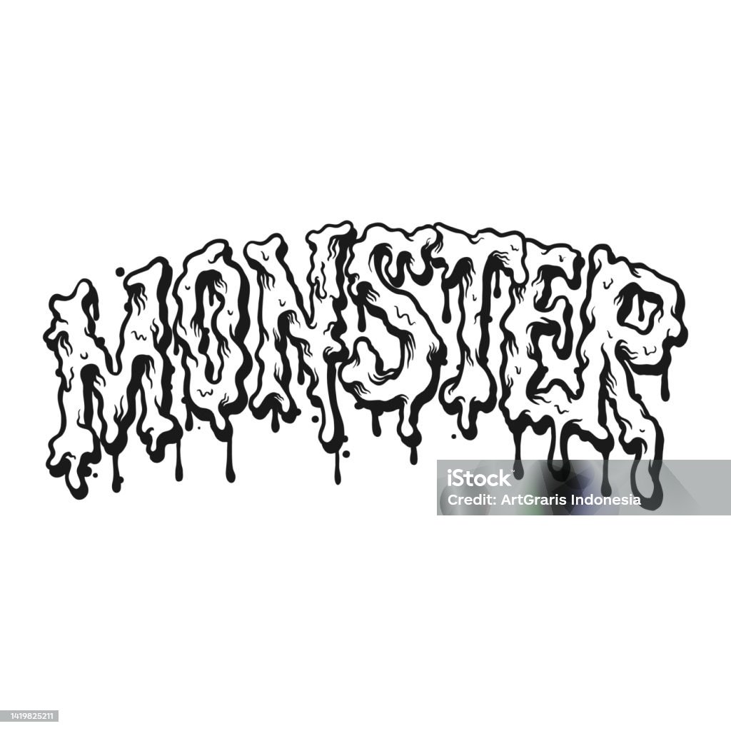 Monster Font Hand Drawn Monochrome Stock Illustration - Download Image ...