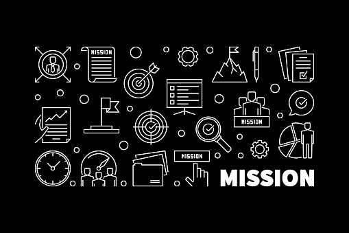 Mission Summit Graphics Mission Statement Banner In Thin Line Style Vector Illustration Stock ...
