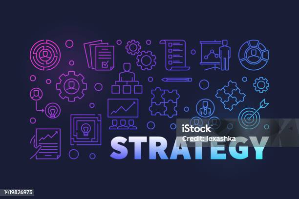 Strategy Visual Background Strategy Vector Colored Outline Banner On Dark Background Stock ...