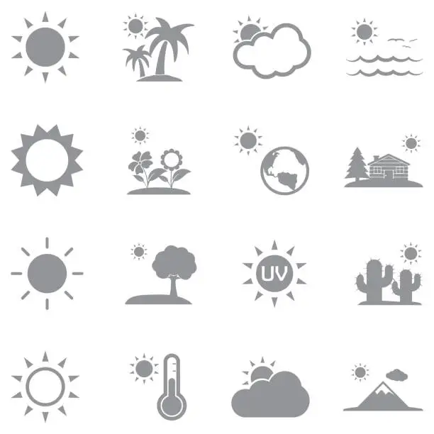 Vector illustration of Sun Icons. Gray Flat Design. Vector Illustration.