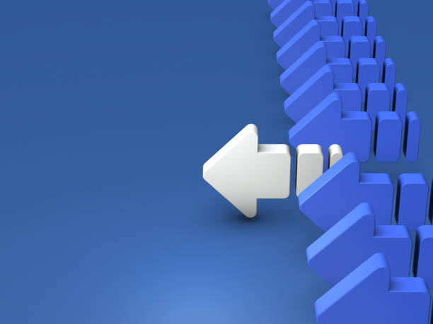 istock Aligned arrows of decreasing size. Abstract concept representing decay and decline. with copy space. blue cool background. 3D rendering. 1419832124