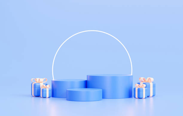 istock Blue podium with gift box 3d abstract background empty backdrop pedestal product display for product placement 1419832767
