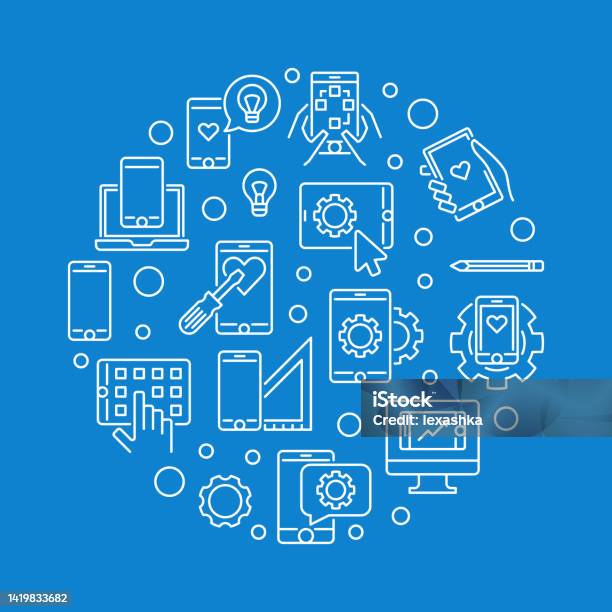 Mobile App Development Vector Round Outline Illustration Stock