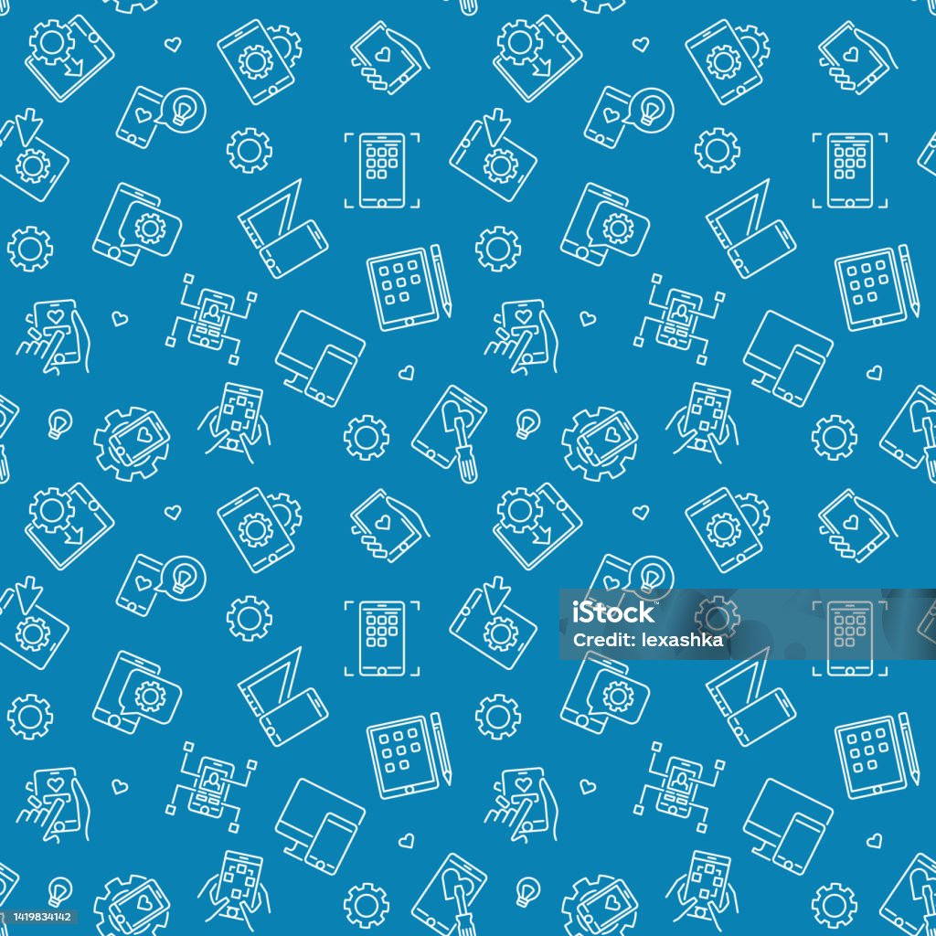 App Development Images Blue Vector App Development Blue Outline Seamless Pattern Stock Illustration ...