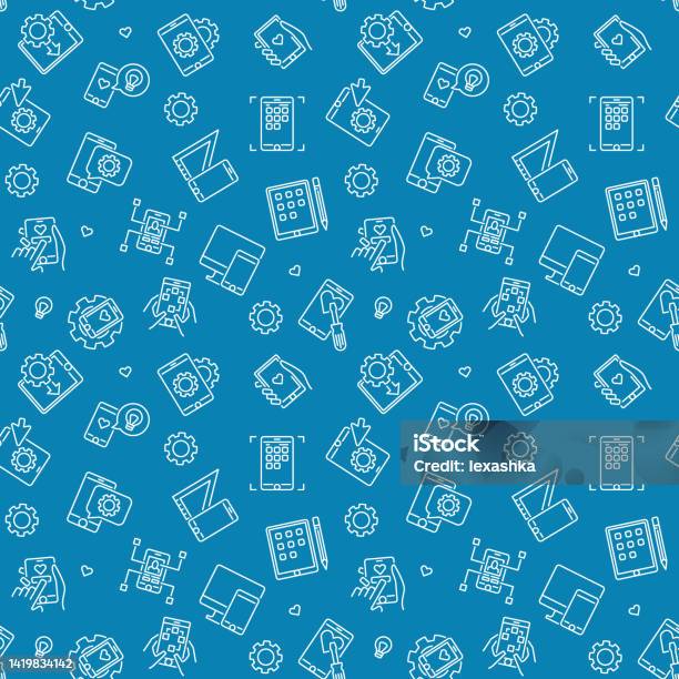 App Development Images Blue Vector App Development Blue Outline Seamless Pattern Stock Illustration ...