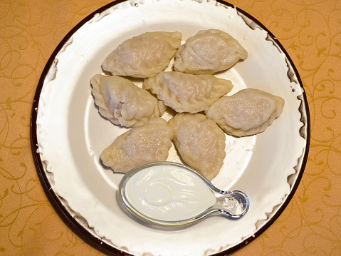 Close up of freshly boiled Chinese dumplings