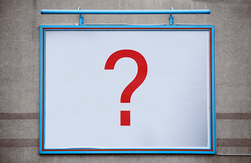 Outdoor advertising and wall big billboard with red question mark