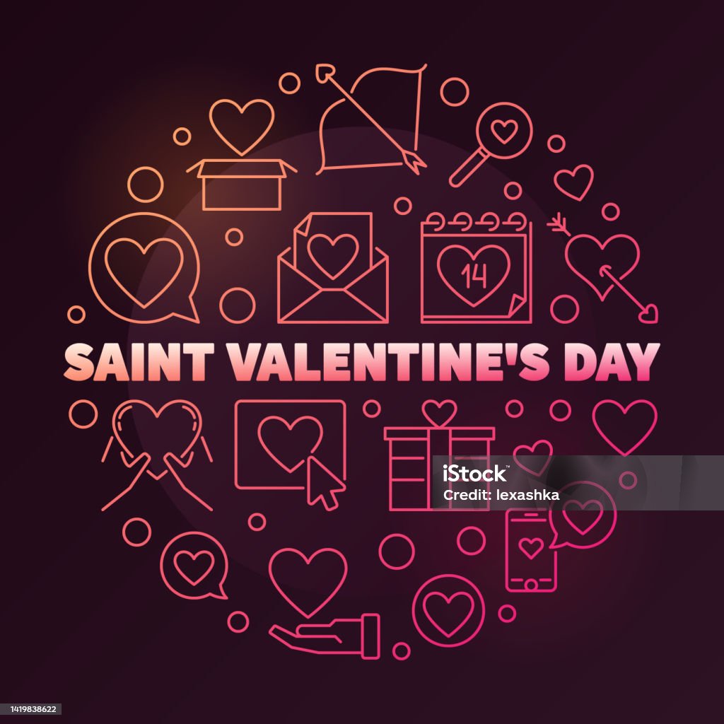 Vector Saint Valentines Day Round Colored Linear Illustration Stock