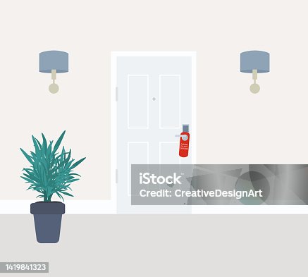 istock Hotel Room With DO NOT DISTURB Sign Hanging On The Doorknob 1419841323
