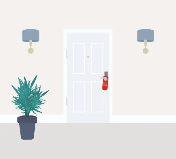 Vector illustration of Hotel Room With DO NOT DISTURB Sign Hanging On The Doorknob