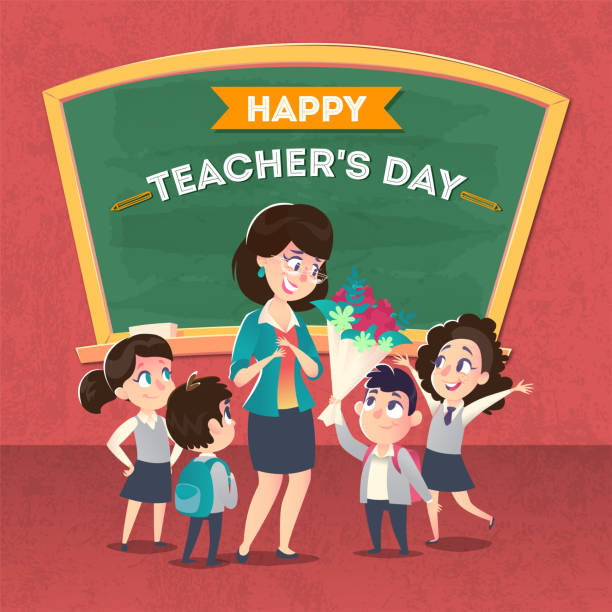 Hioko Happy Teacher's Day Poster Concept Happy Teachers Day stock illustrations