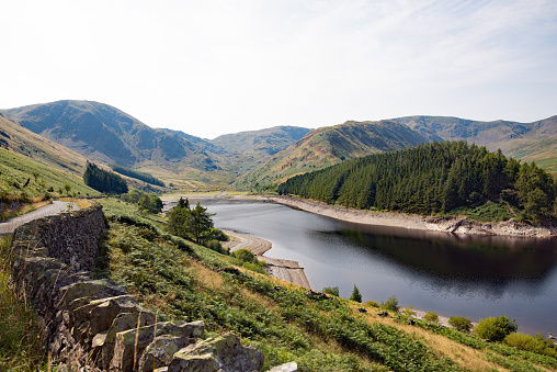 The banks of Haweswater Lake show clearly where water levels have receded, during the drought conditions of 2022.