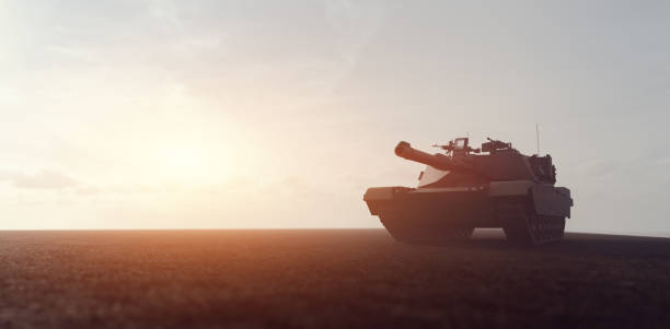 istock Military tank in combat on the field 1419848553