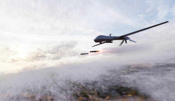 istock Military combat drone UAV launching missiles 1419848557