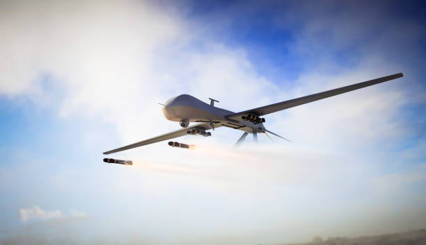 istock Military combat drone UAV launching missiles 1419848558