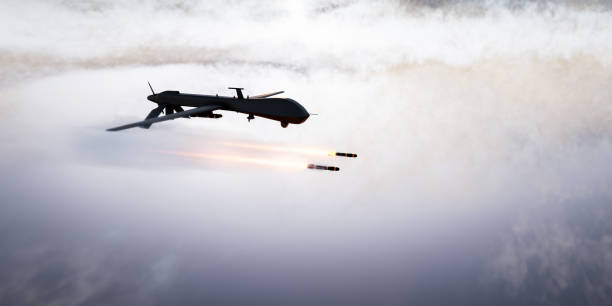 istock Military combat drone UAV launching missiles 1419848563