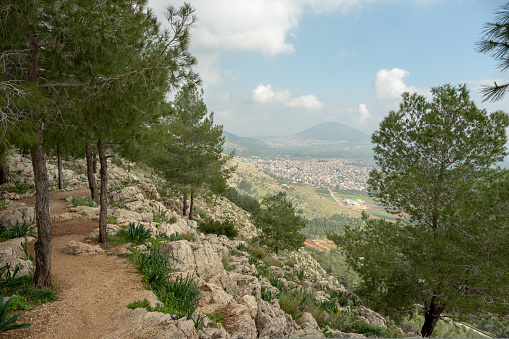 Road down the Mt. Precipice near Nazareth in Israel in Spring 2019