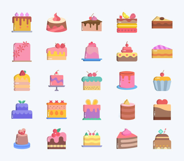 Pastries and cake icon set Pastries and cake icon set cream cake stock illustrations