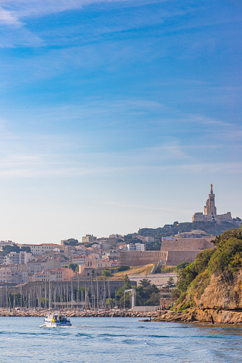 View on Marseille and Notre Dame de la Garde church in Provence, France