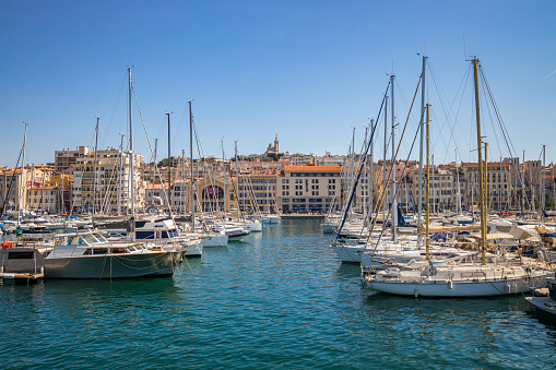 Pleasure boats of the Old Port of Marseille on a day summer in France