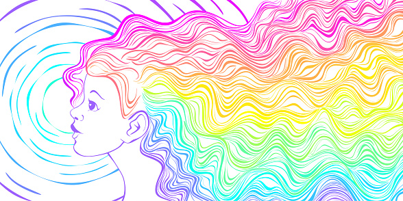 beautiful girl with rainbiw hair. Vector illustration
