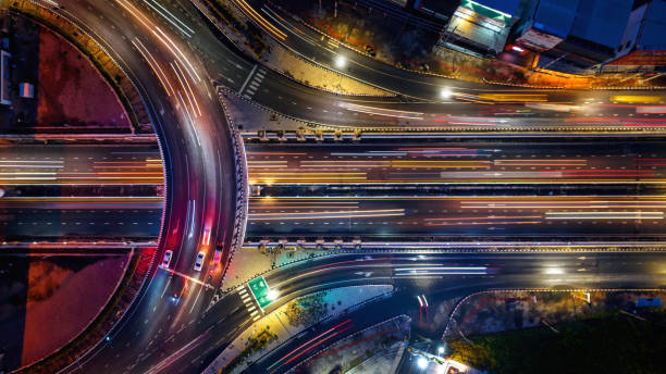 istock Time lapse of intersection circle. Busy traffic at night. 1419861370