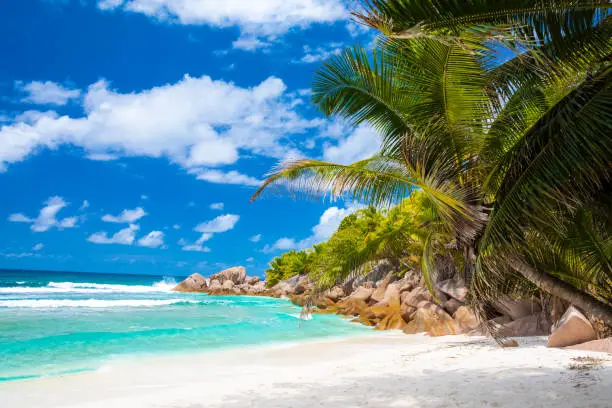 Anse Cocos - one of the most beautiful beach of Seychelles. La Digue Island, Seychelles. High quality photo