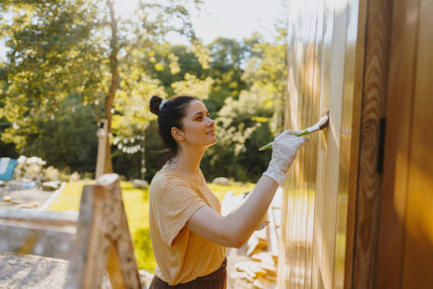 Painting a garden house stock photo