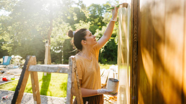 Painting a garden house stock photo