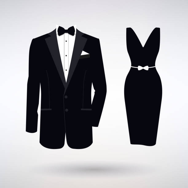 ilustrações de stock, clip art, desenhos animados e ícones de icon tuxedo and dress for celebration - evening gown