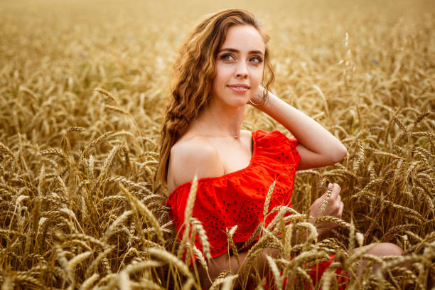 Free Stock Photo of Red Hair Woman in golden grass field | Download ...