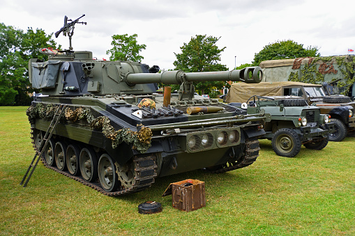 St Neots, Cambridgeshire, England - July 02, 2022:  Scimitar light tank on show in St Neots.
