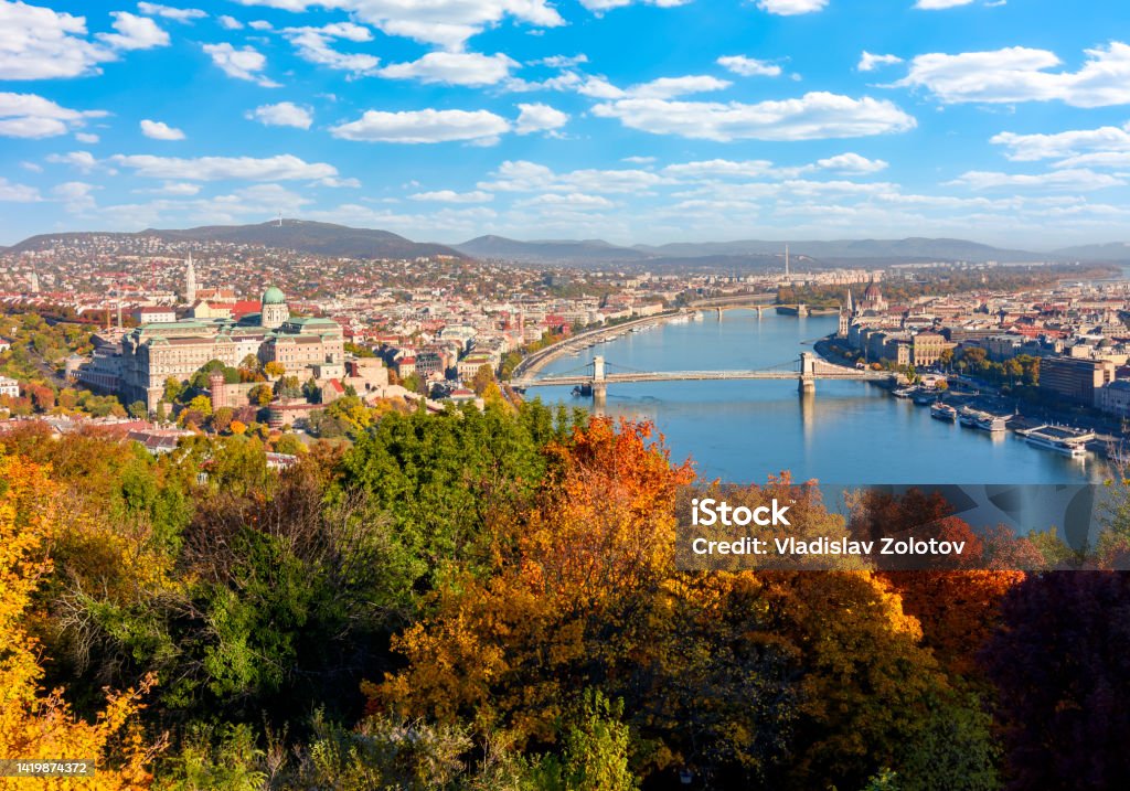 Budapest autumn cityscape with Royal castle and Chain bridge over Danube river, Budapest, Hungary Budapest Stock Photo