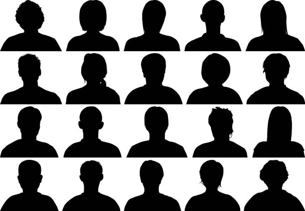 Highly Detailed Heads Highly detailed head silhouettes. anonymous avatar stock illustrations