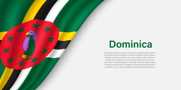 Vector illustration of Wave flag of Dominica on white background.