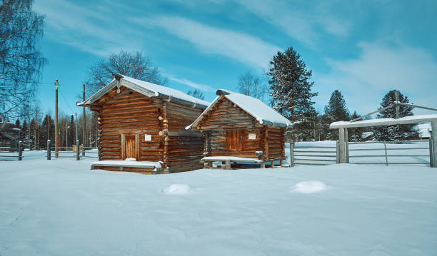 Russian Traditional wooden architecture  - granary, Malye Karely village, Arkhangelsk region, Russia