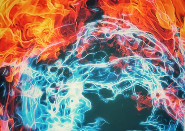 istock Abstract background with swirling blue fire and red flames 1419880352