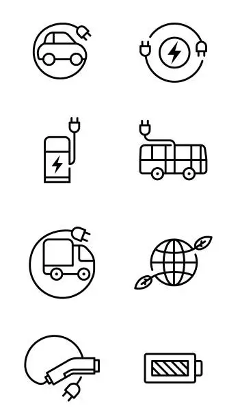 Vector illustration of EV Car Icon Set