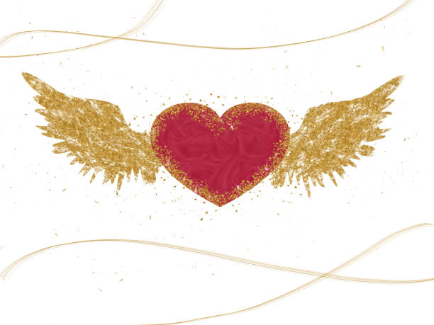 Happy valentines day with symbol 3d red heart whit wings