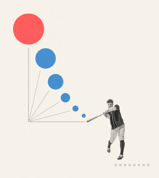 istock Contemporary art collage. Creative colorful design with young man playing baseball. Retro style 1419889101