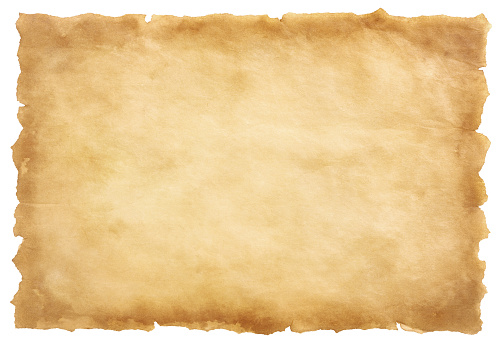 old parchment paper sheet vintage aged or texture isolated on white background.