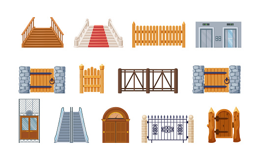 Set Of Architectural And Interior Objects In Different Styles Stock ...