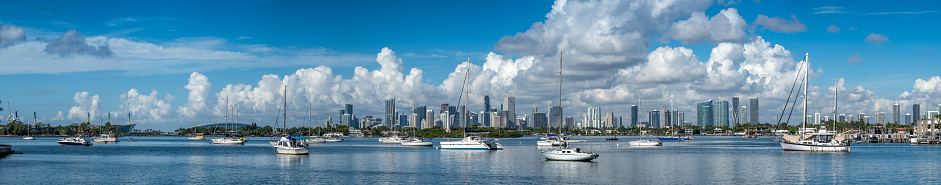 A peaceful view of Downtown Miami and its bridges, from a distance on Miami Beach.