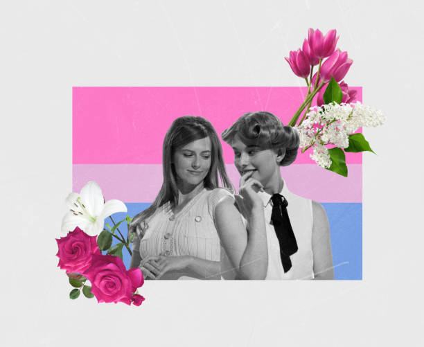 istock Creative colorful design. Conceptual image with two young women with flirty look isolated over blue pink background 1419892635
