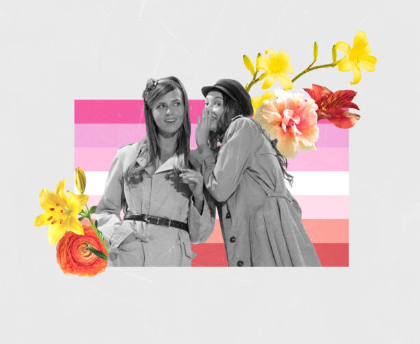 istock Creative colorful design. Conceptual image with two stylish young women whispering secrets, communicating 1419892660