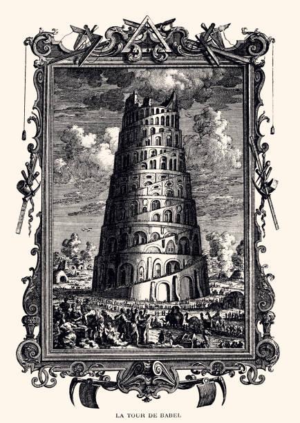 ilustraciones, imágenes clip art, dibujos animados e iconos de stock de la torre de babel - la tour de babel : símbolo de utopía -symbole de l'utopie (xxxl con muchos detalles) - torre de babel