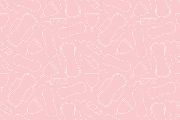 ilustrações, clipart, desenhos animados e ícones de padrão perfeito de diferentes produtos de higiene menstrual: copo menstrual, almofada sanitária, tampão, forro de calcinha - tampon menstruation sanitary female