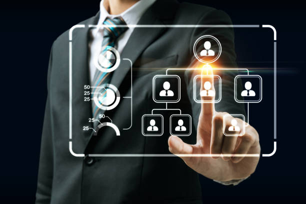 istock business people hand touching with virtual graphic icon diagram on dark background, human resource, contact us, digital marketing, work from home, business finance, internet network technology concept 1419897132