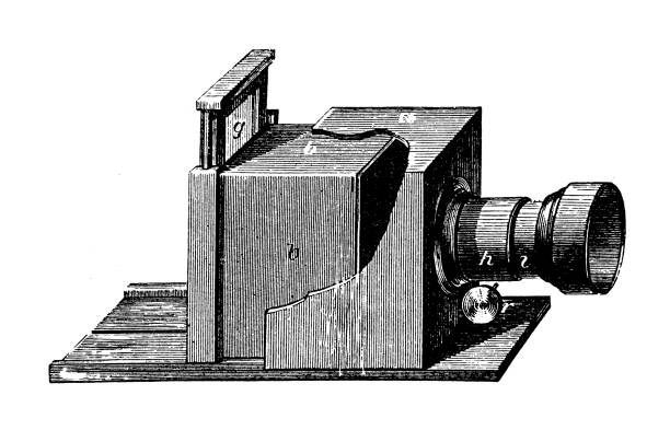 골동품 삽화, 물리학 원리 및 실험, 광학 : 카메라 옵스큐라 - camera engraving old retro revival stock illustrations