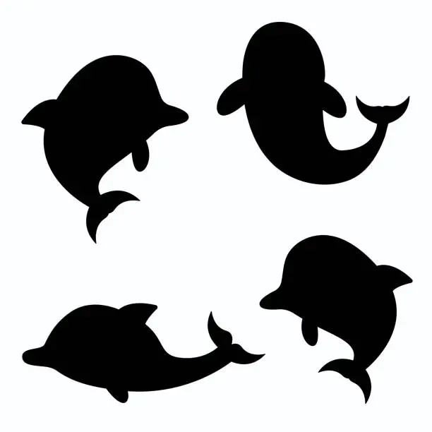 Vector illustration of Dolphin in silhouette style. Vector illustration